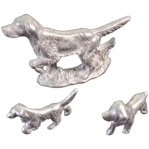 Vintage Cast Aluminum Dog and Puppies Sculpture 5" English Setter Labrador Gift - Picture 2 of 4